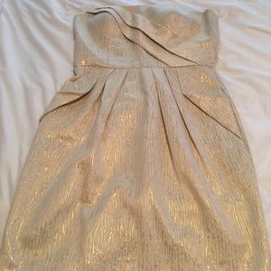 Max and Cleo gold strapless cocktail dress